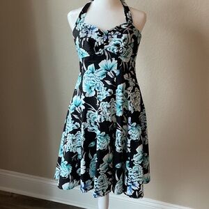 White House Black Market Strapless Dress - Black and Blue Floral